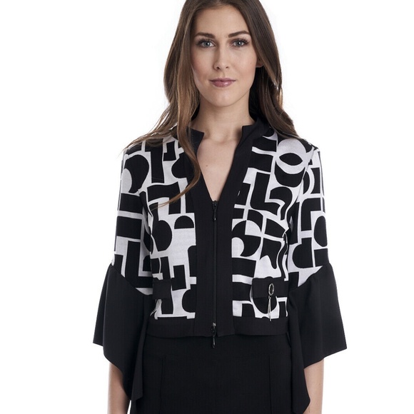 NWOT Joseph Ribkoff Jacket Black & Greyish White 2-Zip Size 10 - Picture 2 of 5